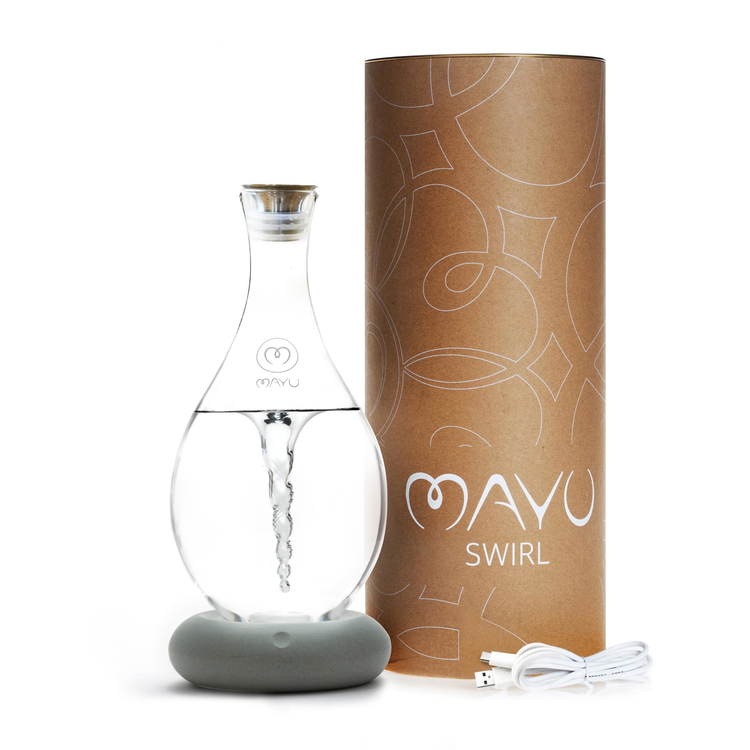 アメリカで人気！MAYU water Swirl グレーベース　構造水 MAYU Swirl Structured Water Pitcher - Handblown Glass Carafe 1.5